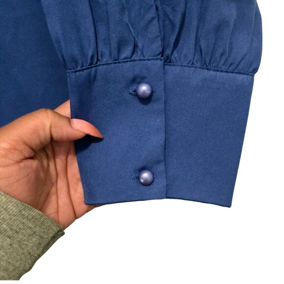 SHEIN Blue Pleated Long Sleeve Blouse – 0XL - Picture 4 of 6